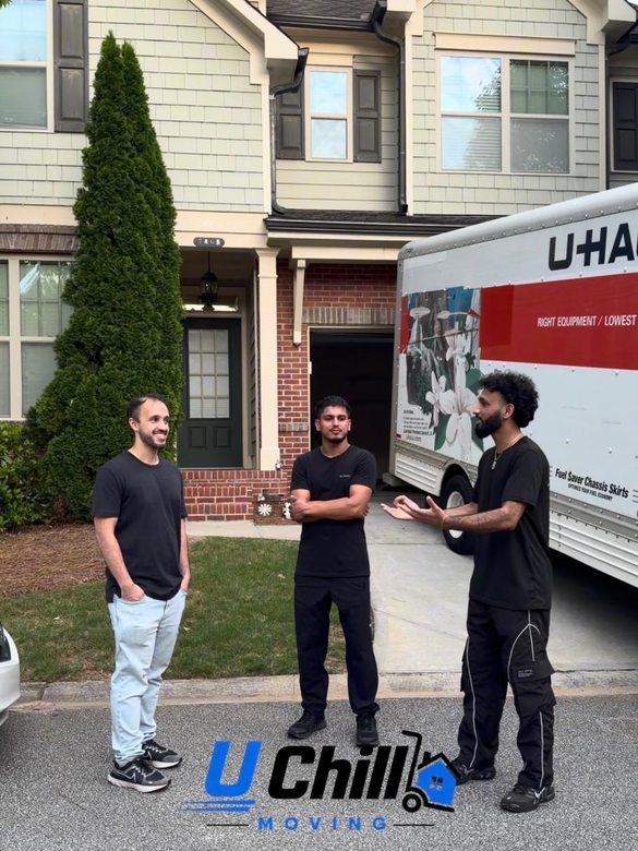 U Chill Moving crew with the truck outside a customer&rsquo;s home